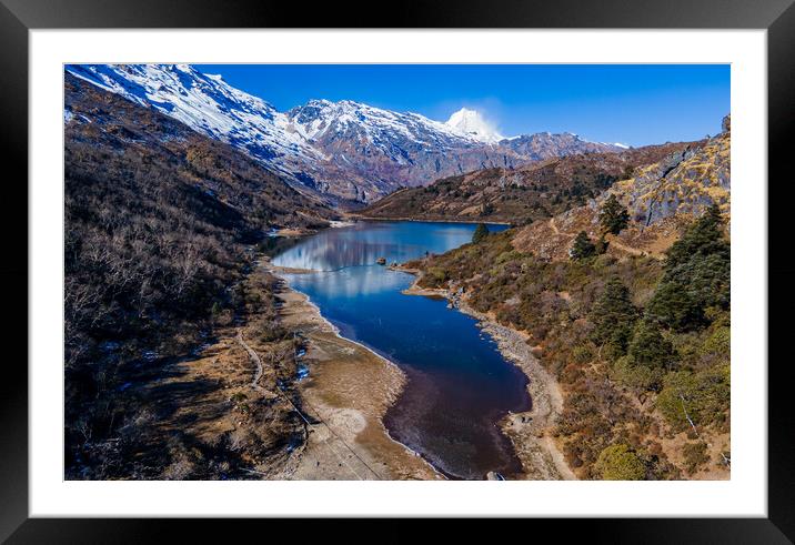 aerial view of Kaltal lake in Gorkha Framed Mounted Print by Ambir Tolang