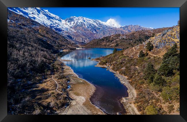 aerial view of Kaltal lake in Gorkha Framed Print by Ambir Tolang