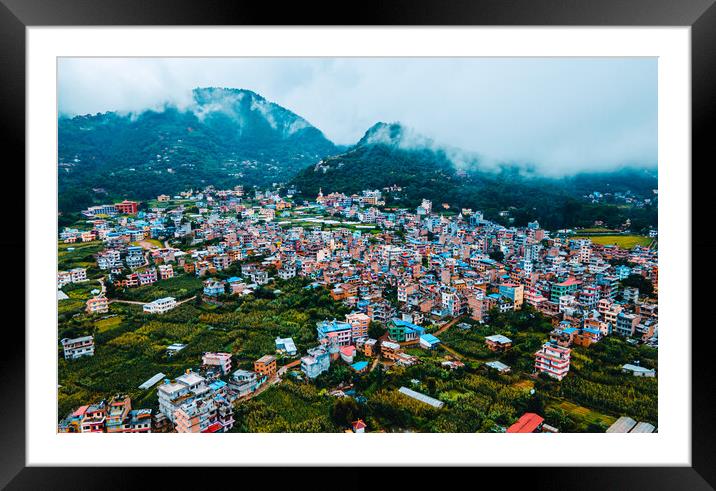 aerial view of mountain and valley  in kathmandu Framed Mounted Print by Ambir Tolang
