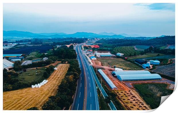 aerial view of highway and valley  in naju, Print by Ambir Tolang