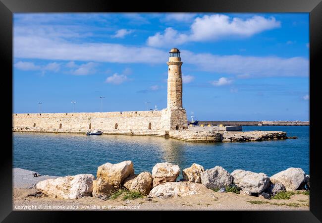 Rethymno Harbour and Lighthouse, Crete Framed Print by Jim Monk
