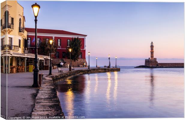 The old venetian harbour of Chania at sunrise Canvas Print by Jim Monk