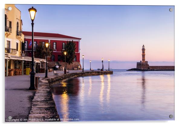 The old venetian harbour of Chania at sunrise Acrylic by Jim Monk