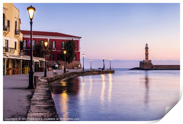 The old venetian harbour of Chania at sunrise Print by Jim Monk