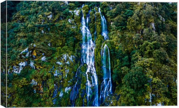 aerial view of Waterfall  in the middle of forest Canvas Print by Ambir Tolang