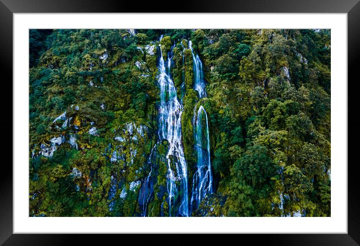 aerial view of Waterfall  in the middle of forest Framed Mounted Print by Ambir Tolang