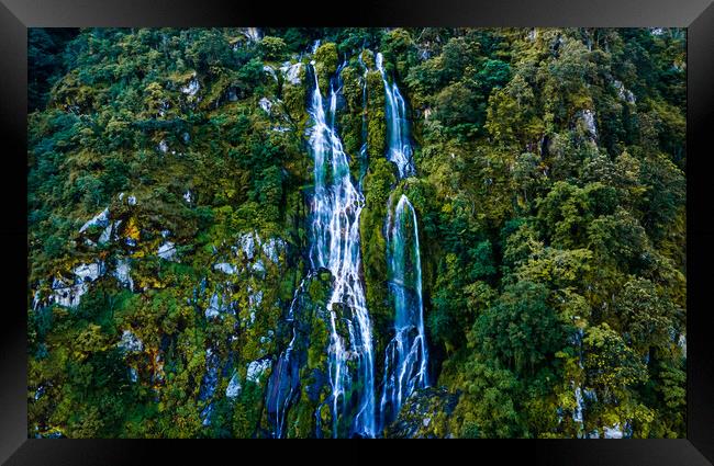 aerial view of Waterfall  in the middle of forest Framed Print by Ambir Tolang