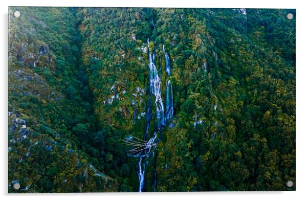 aerial view of Waterfall  in the middle of forest Acrylic by Ambir Tolang