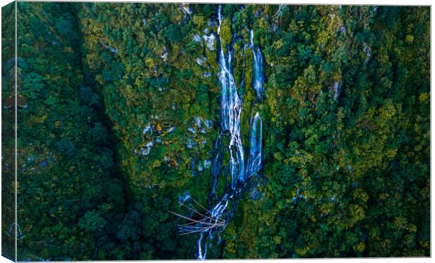 aerial view of Waterfall  in the middle of forest Canvas Print by Ambir Tolang