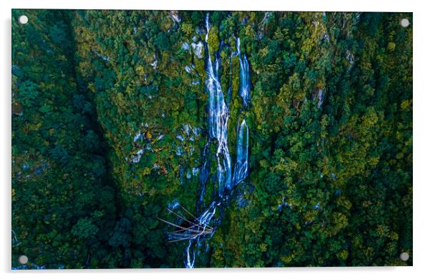 aerial view of Waterfall  in the middle of forest Acrylic by Ambir Tolang