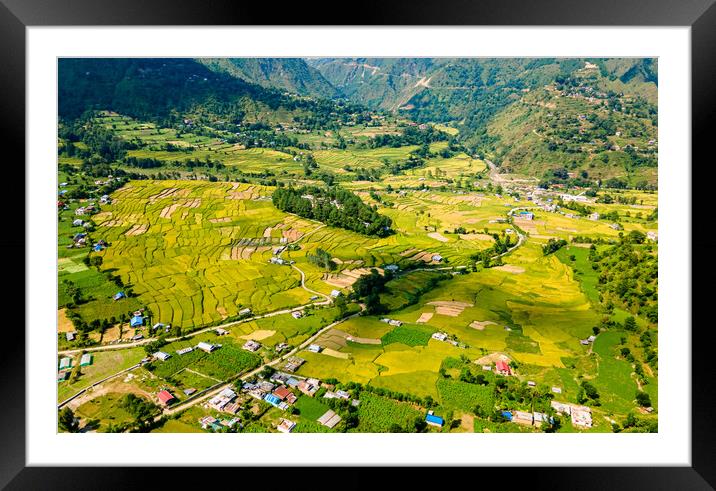 aerial  view of paddy farmland Framed Mounted Print by Ambir Tolang