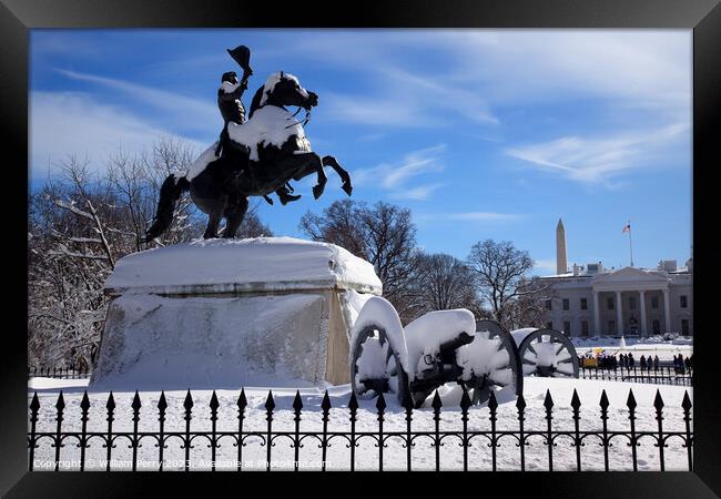 Jackson Statue Canons Lafayette Park White House After Snow Penn Framed Print by William Perry