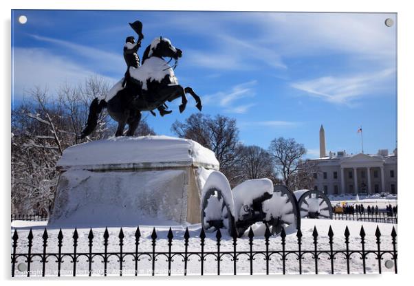 Jackson Statue Canons Lafayette Park White House After Snow Penn Acrylic by William Perry