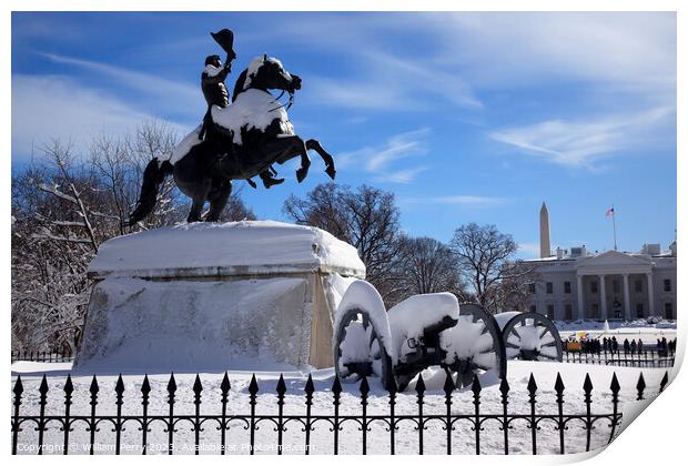 Jackson Statue Canons Lafayette Park White House After Snow Penn Print by William Perry