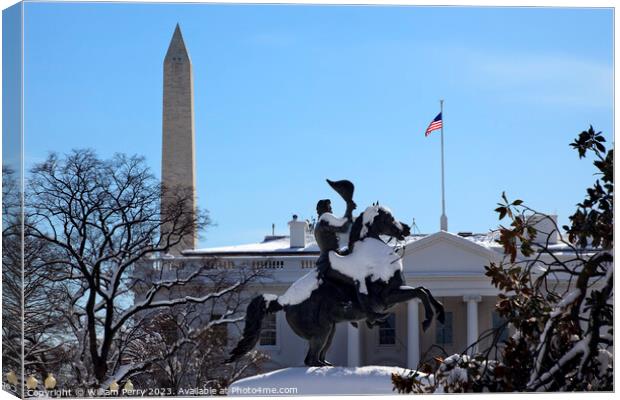 Jackson Statue Lafayette Park White House After Snow Pennsylvani Canvas Print by William Perry