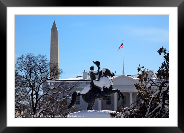 Jackson Statue Lafayette Park White House After Snow Pennsylvani Framed Mounted Print by William Perry