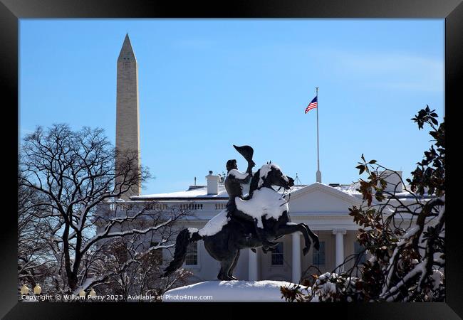 Jackson Statue Lafayette Park White House After Snow Pennsylvani Framed Print by William Perry