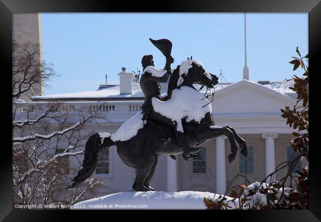 Jackson Statue Lafayette Park Monument White House After Snow Wa Framed Print by William Perry