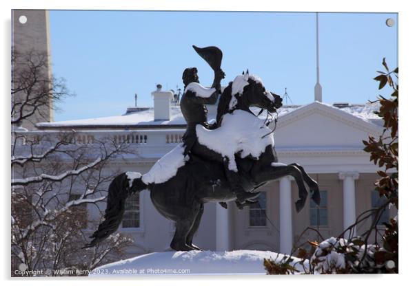 Jackson Statue Lafayette Park Monument White House After Snow Wa Acrylic by William Perry