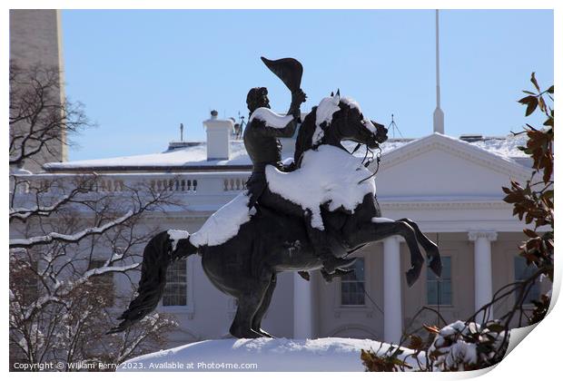 Jackson Statue Lafayette Park Monument White House After Snow Wa Print by William Perry