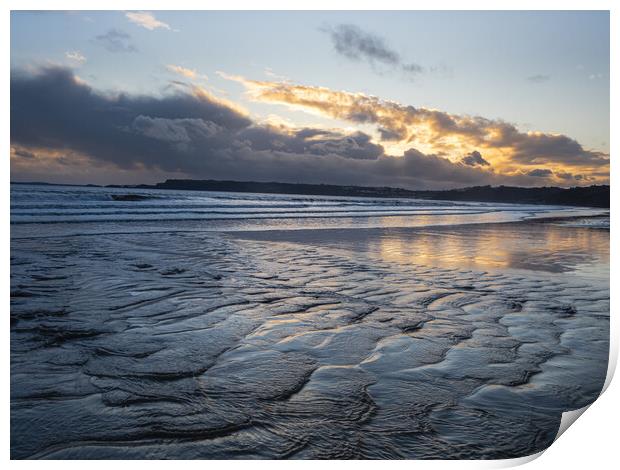Sunset at Amroth Beach, Pembrokeshire, Wales. Print by Colin Allen