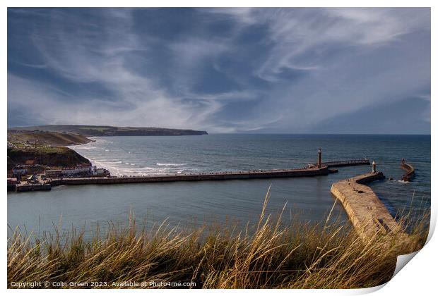 Coastline North from Whitby Piers Print by Colin Green