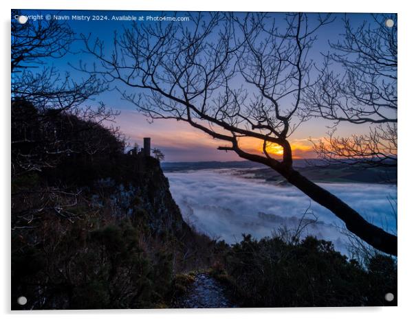 Sunrise and Mist over Kinnoull Hill, Perth Acrylic by Navin Mistry