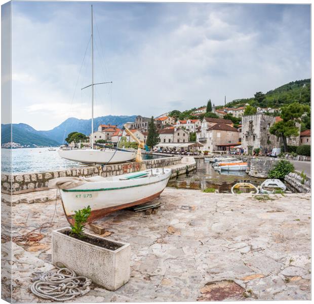 Boats in Perast marina Canvas Print by Jason Wells