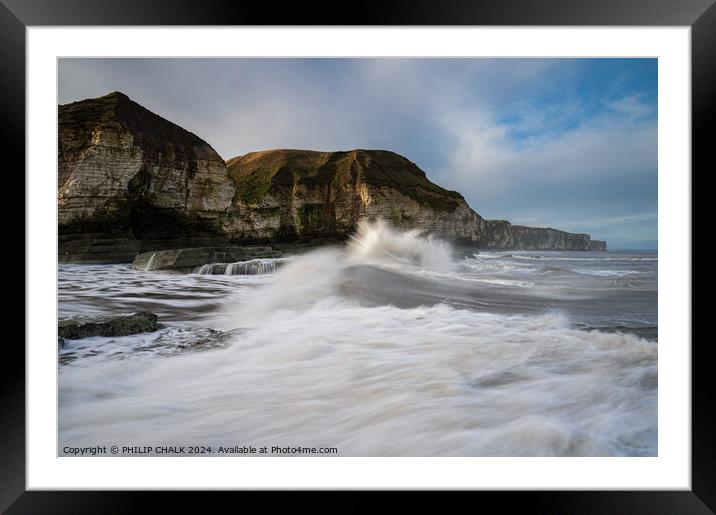 Thornwick bay stormy waves 1014 Framed Mounted Print by PHILIP CHALK