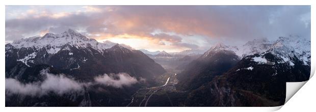 Catogne mountain Rhone Valley Martigny Switzerland Aerial Print by Sonny Ryse