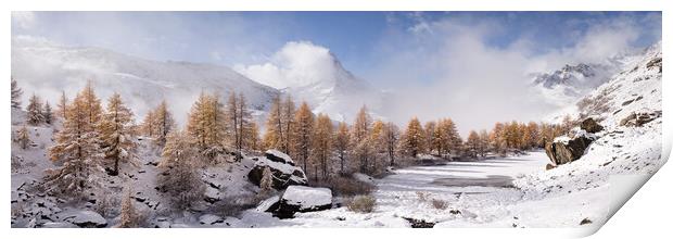 Grindjisee Alpine Lake Matterhorn Mountain Winter Snow Zermatt S Print by Sonny Ryse
