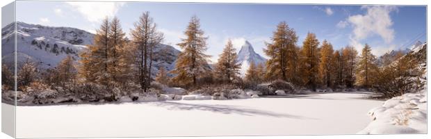 Grindjisee Alpine Lake Matterhorn Mountain Winter Snow Zermatt S Canvas Print by Sonny Ryse