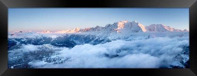 Mont Blanc Massif and Chamonix Valley at sunset in Winter French Alps Framed Print by Sonny Ryse