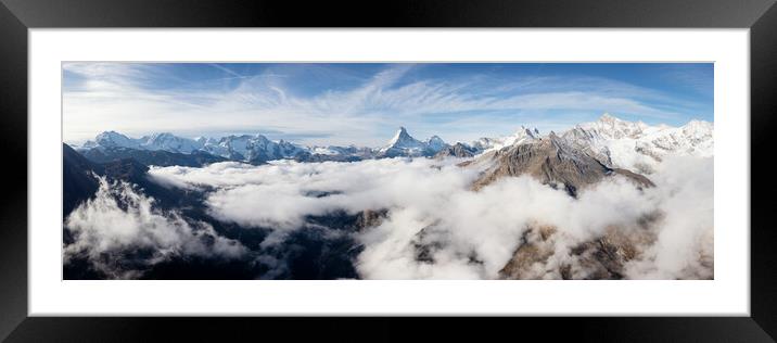 Zermatt Valley Matterhorn clould inversion aerial Switzerland Framed Mounted Print by Sonny Ryse