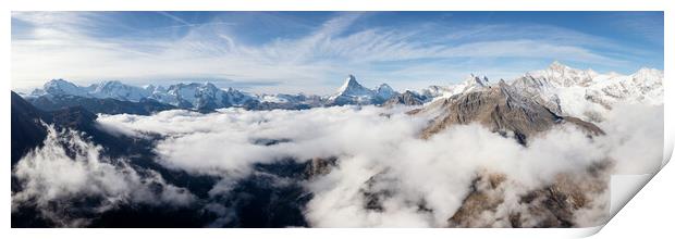 Zermatt Valley Matterhorn clould inversion aerial Switzerland Print by Sonny Ryse