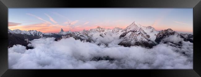 Zermatt Valley Matterhorn clould inversion at sunrise aerial Switzerland Framed Print by Sonny Ryse