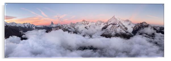 Zermatt Valley Matterhorn clould inversion at sunrise aerial Switzerland Acrylic by Sonny Ryse