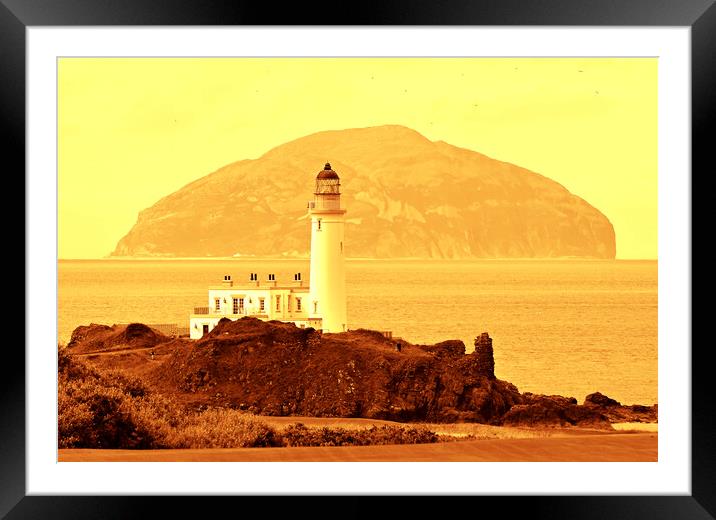 Turnberry lighthouse and Ailsa Craig (sepia) Framed Mounted Print by Allan Durward Photography