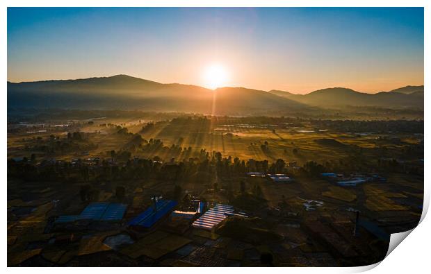 landscape view of sunrise over the kathmandu valley Print by Ambir Tolang