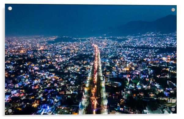 aerial view of kathmandu night cityscape Acrylic by Ambir Tolang