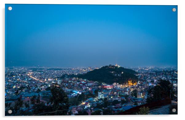 aerial view of kathmandu night cityscape Acrylic by Ambir Tolang