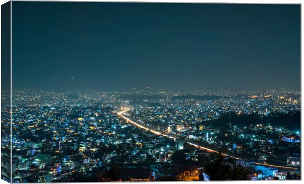 aerial view of kathmandu night cityscape Canvas Print by Ambir Tolang