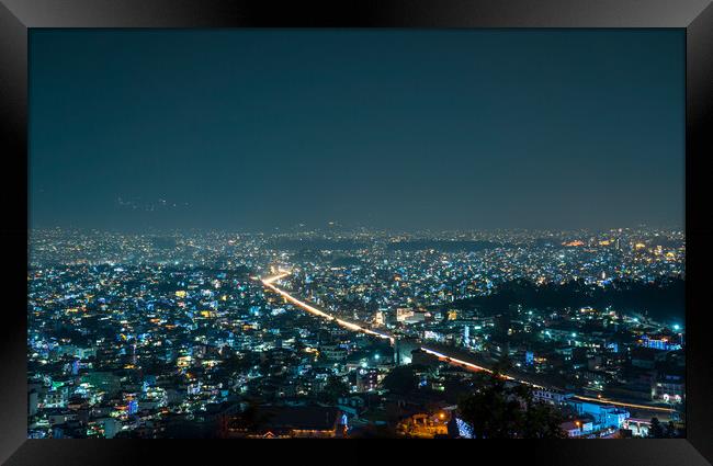 aerial view of kathmandu night cityscape Framed Print by Ambir Tolang