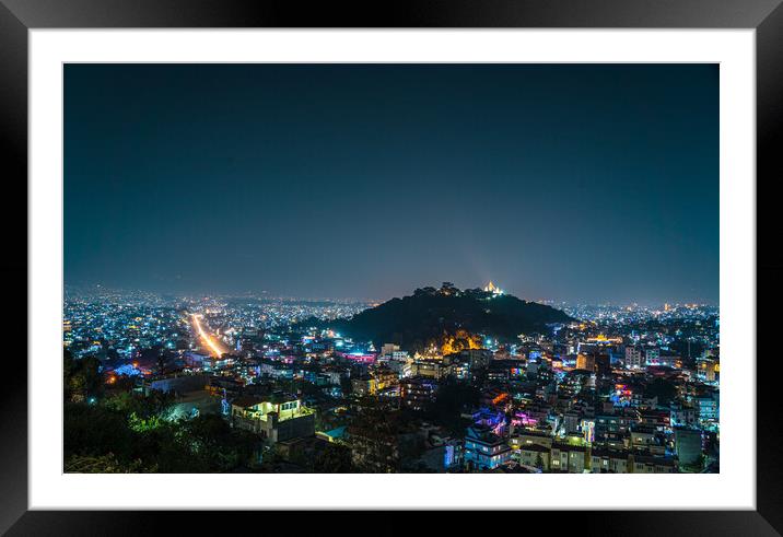 aerial view of kathmandu night cityscape Framed Mounted Print by Ambir Tolang