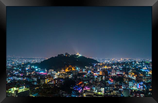 aerial view of kathmandu night cityscape Framed Print by Ambir Tolang