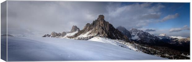 Monte Nuvolau Ra Gusela Mountain Passo Giau in winter snow 4 Canvas Print by Sonny Ryse