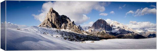 Monte Nuvolau Ra Gusela Mountain Passo Giau in winter snow Canvas Print by Sonny Ryse