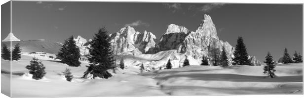 Punta Rolle Passo Rolle in Winter Dolomites Italy Black and whit Canvas Print by Sonny Ryse