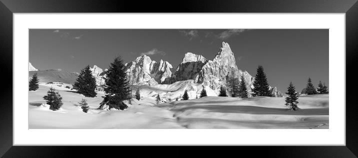 Punta Rolle Passo Rolle in Winter Dolomites Italy Black and whit Framed Mounted Print by Sonny Ryse