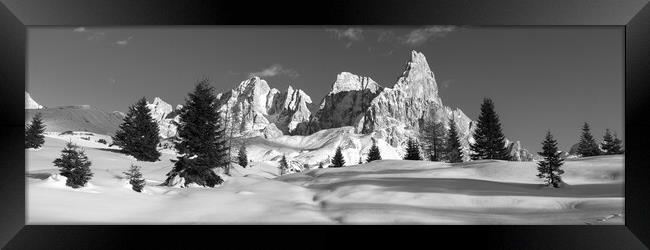 Punta Rolle Passo Rolle in Winter Dolomites Italy Black and whit Framed Print by Sonny Ryse